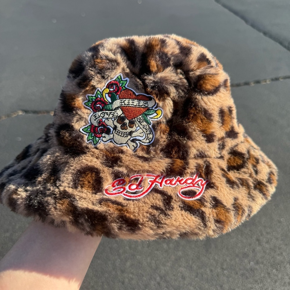 NWT Ed Hardy Leopard cheetah Print Y2K Bucket Hat unisex